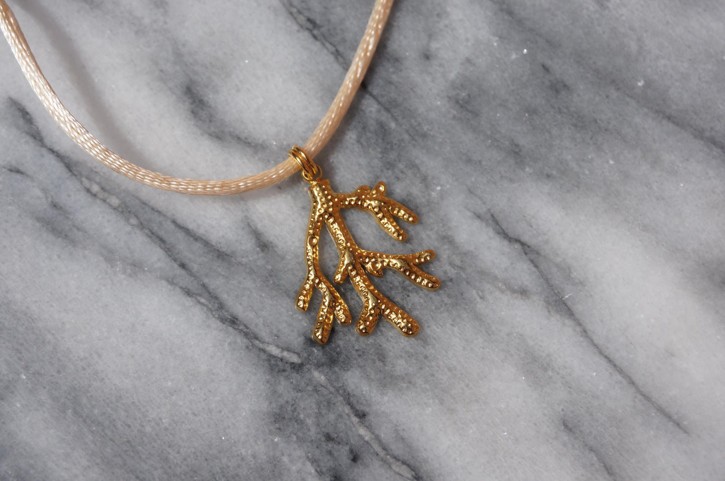 Coral Pendant Nylon Sateen Cord Necklace