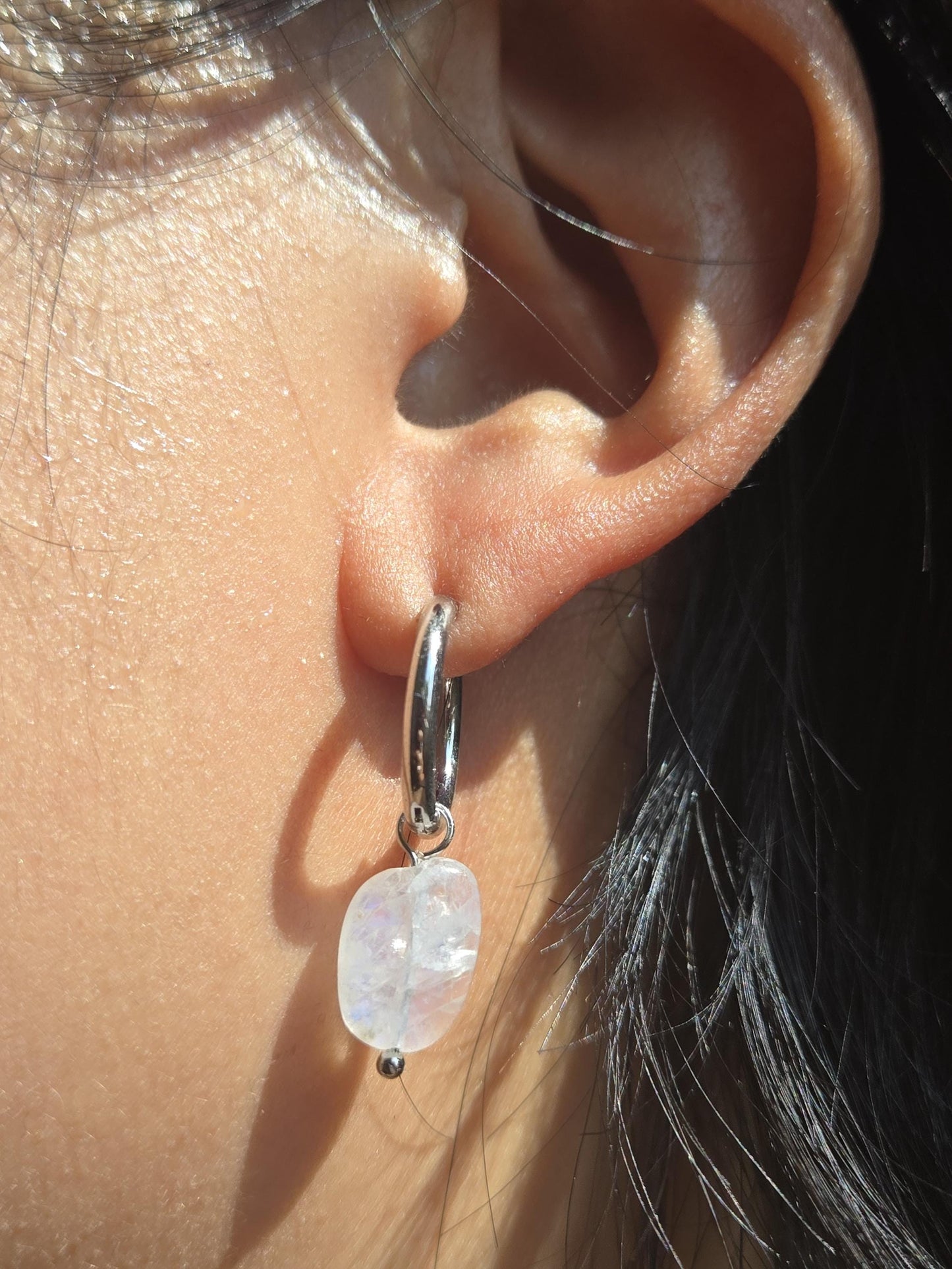 Semi-precious stone bead huggie earrings