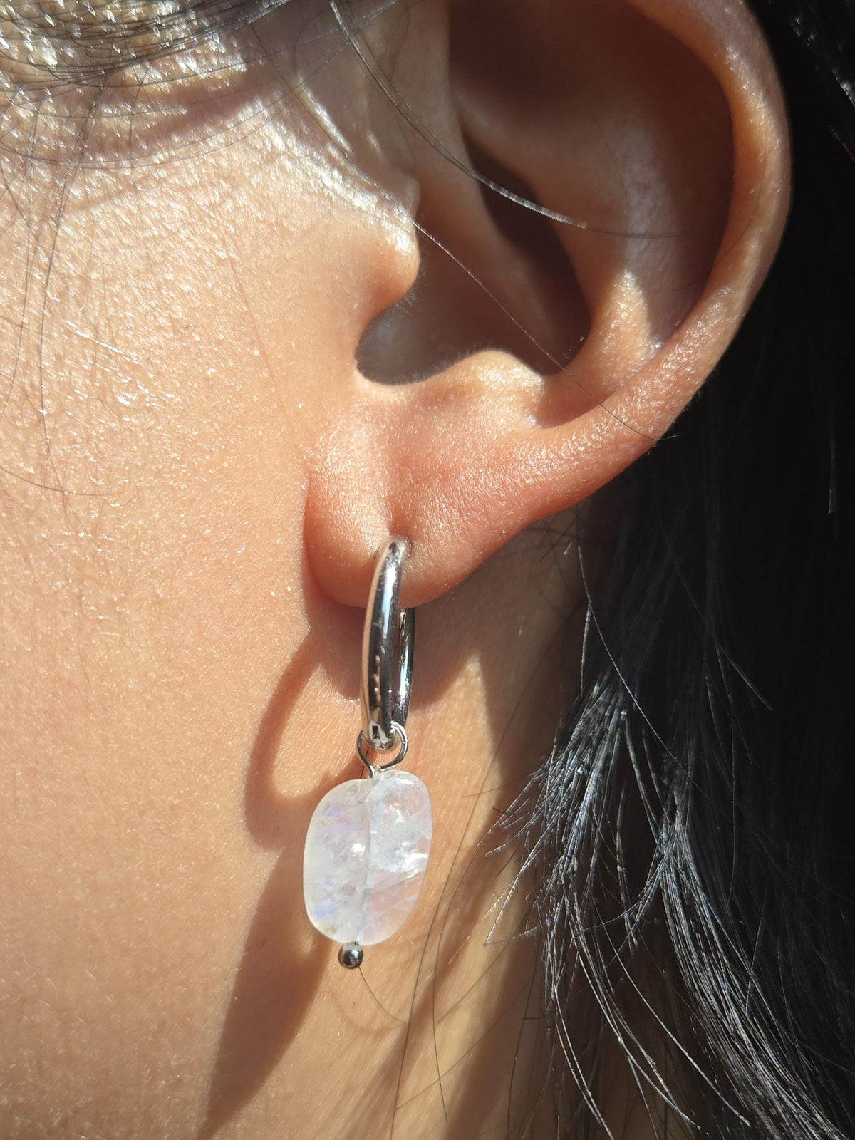 Semi-precious stone bead huggie earrings