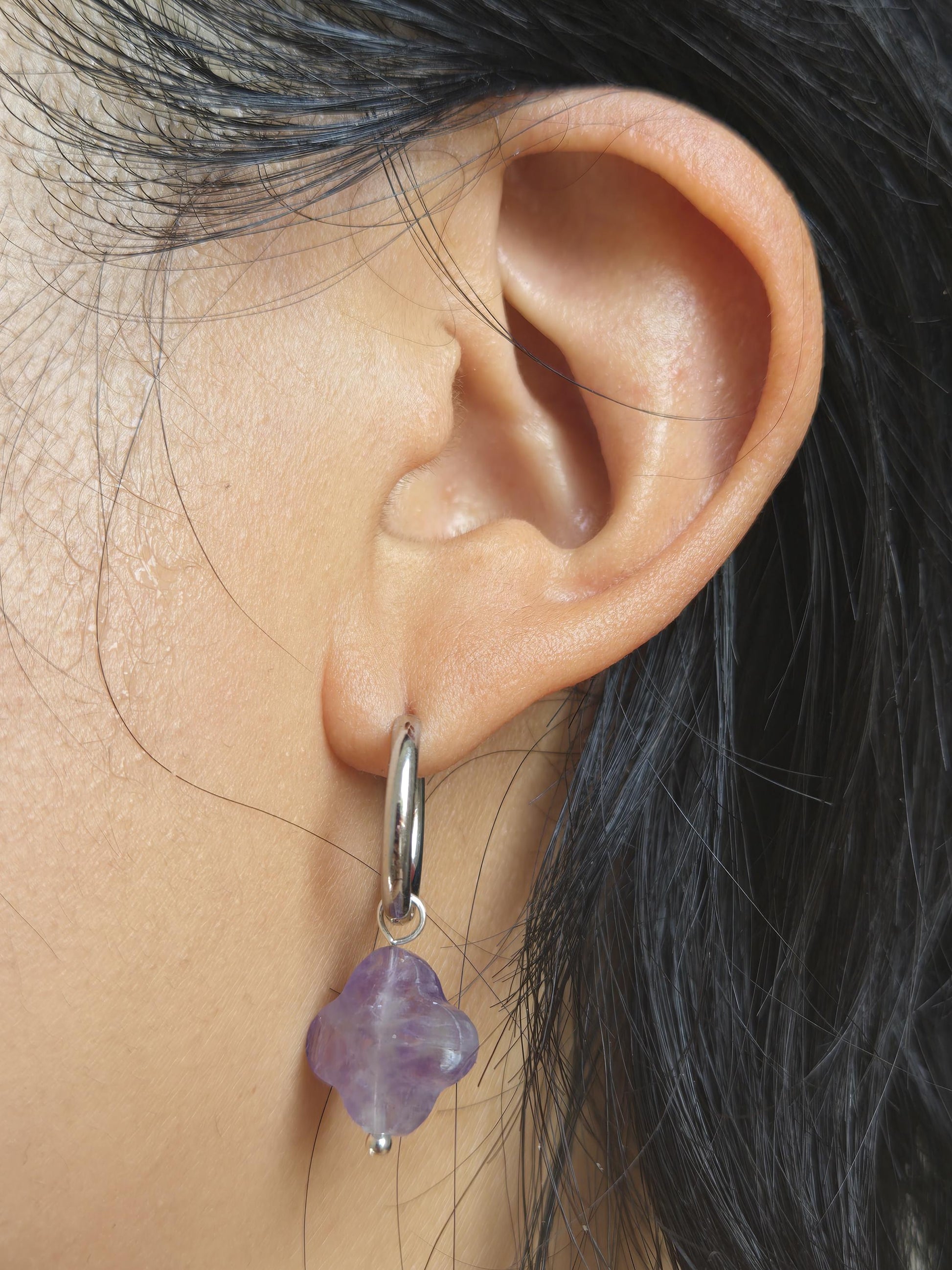 Semi-precious stone bead huggie earrings
