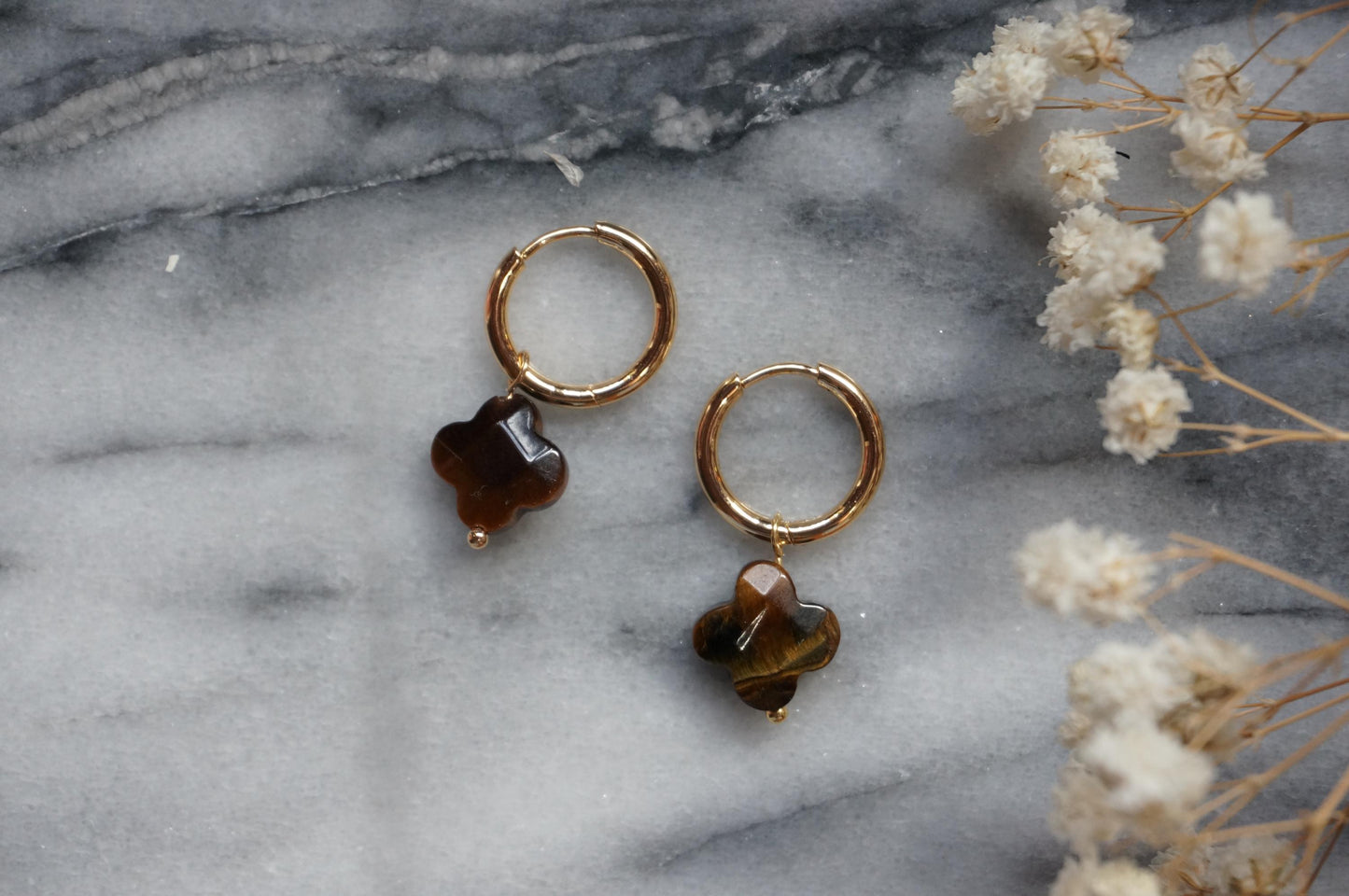 Semi-precious stone bead huggie earrings