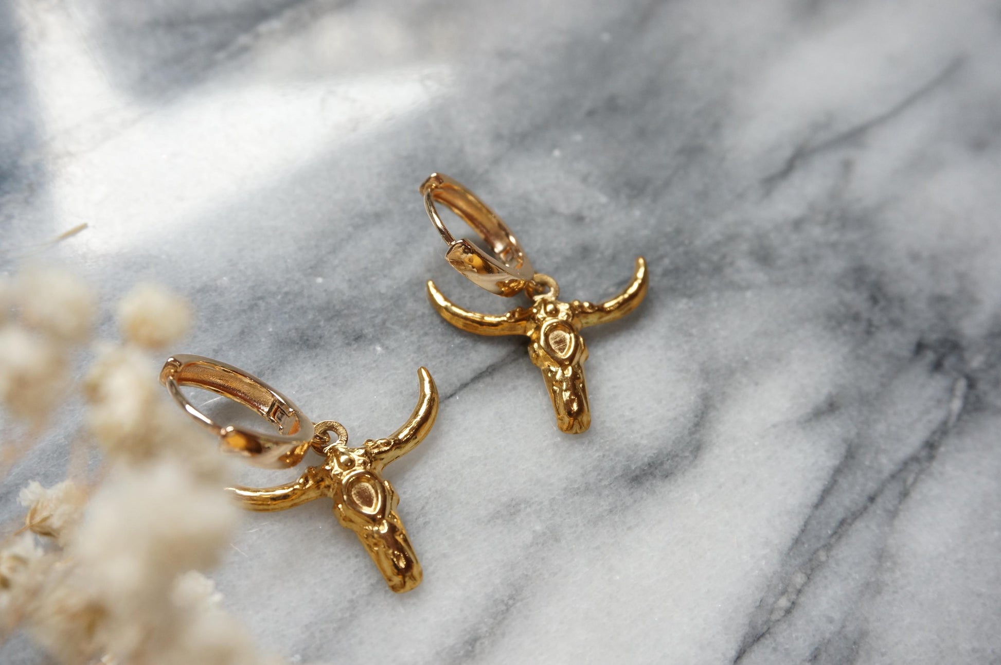 Gold Plated Bull Skull Earrings
