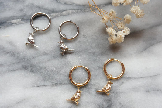 ROBIN Gold/Silver Dainty Bird Huggie Earrings
