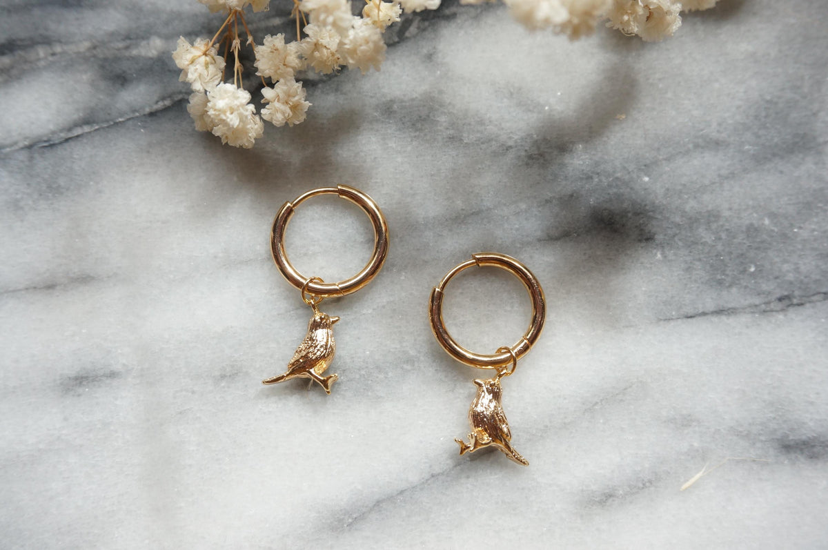 ROBIN Gold/Silver Dainty Bird Huggie Earrings