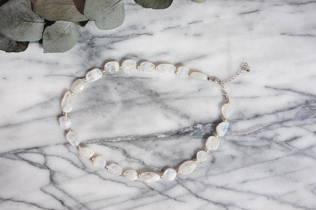 Lapis Lazuli and Rainbow Moonstone Oval Bead Necklaces, Gold Plated Brass, 35cm+6cm Extender