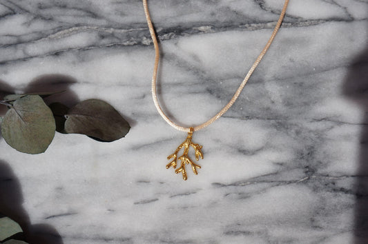 Coral Pendant Nylon Sateen Cord Necklace