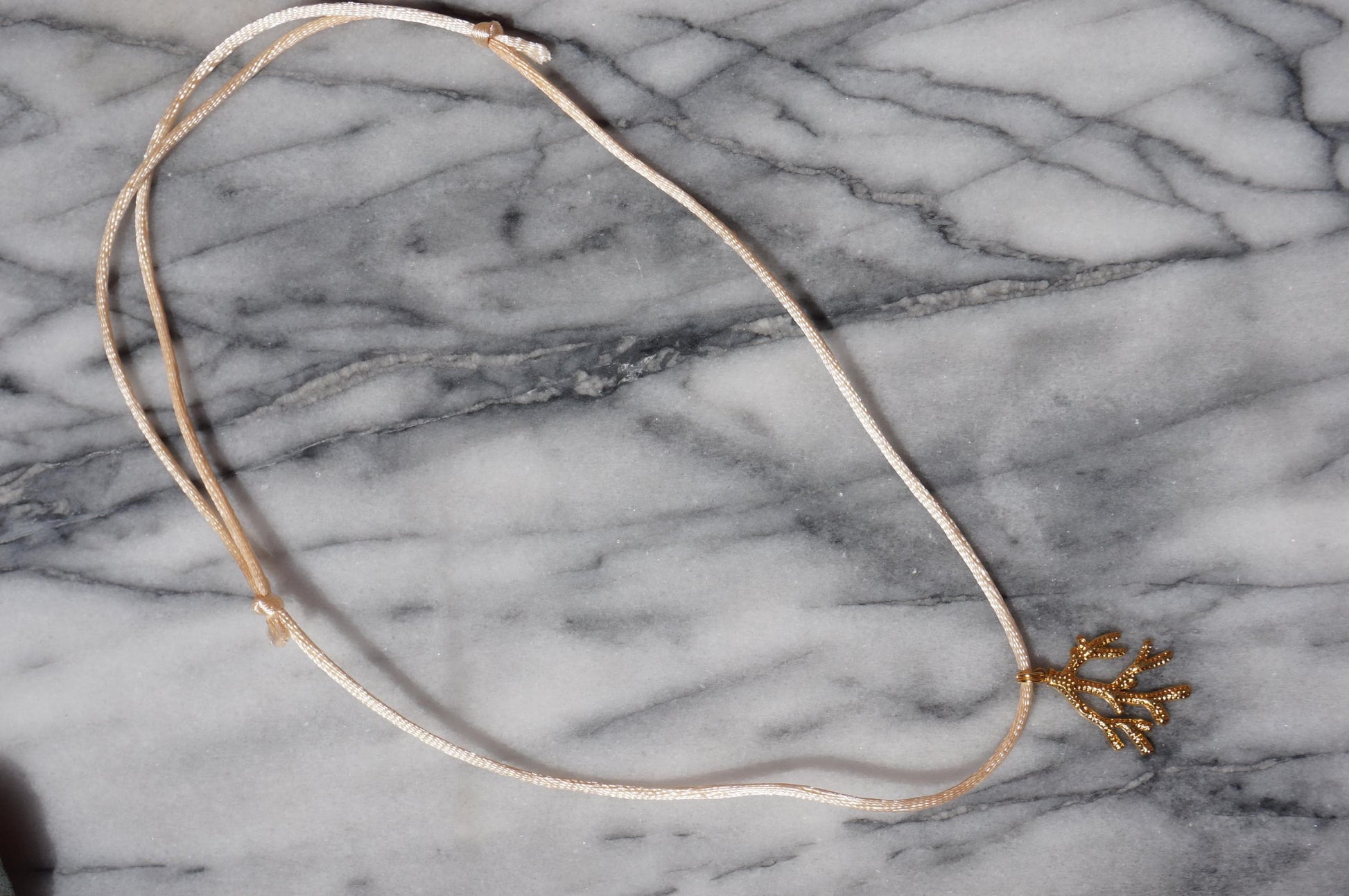 Coral Pendant Nylon Sateen Cord Necklace