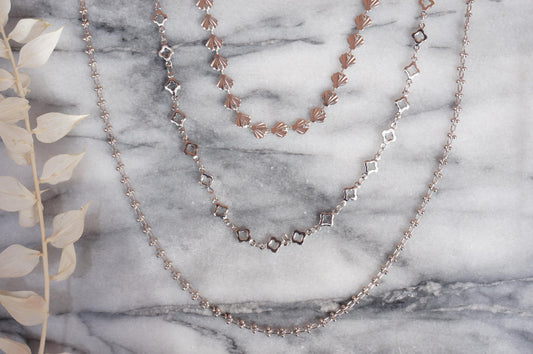 Silver Layering Necklaces Shell/Small frill/clover