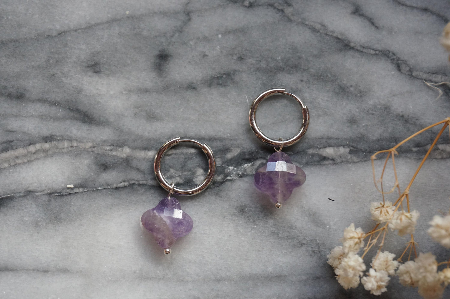 Semi-precious stone bead huggie earrings