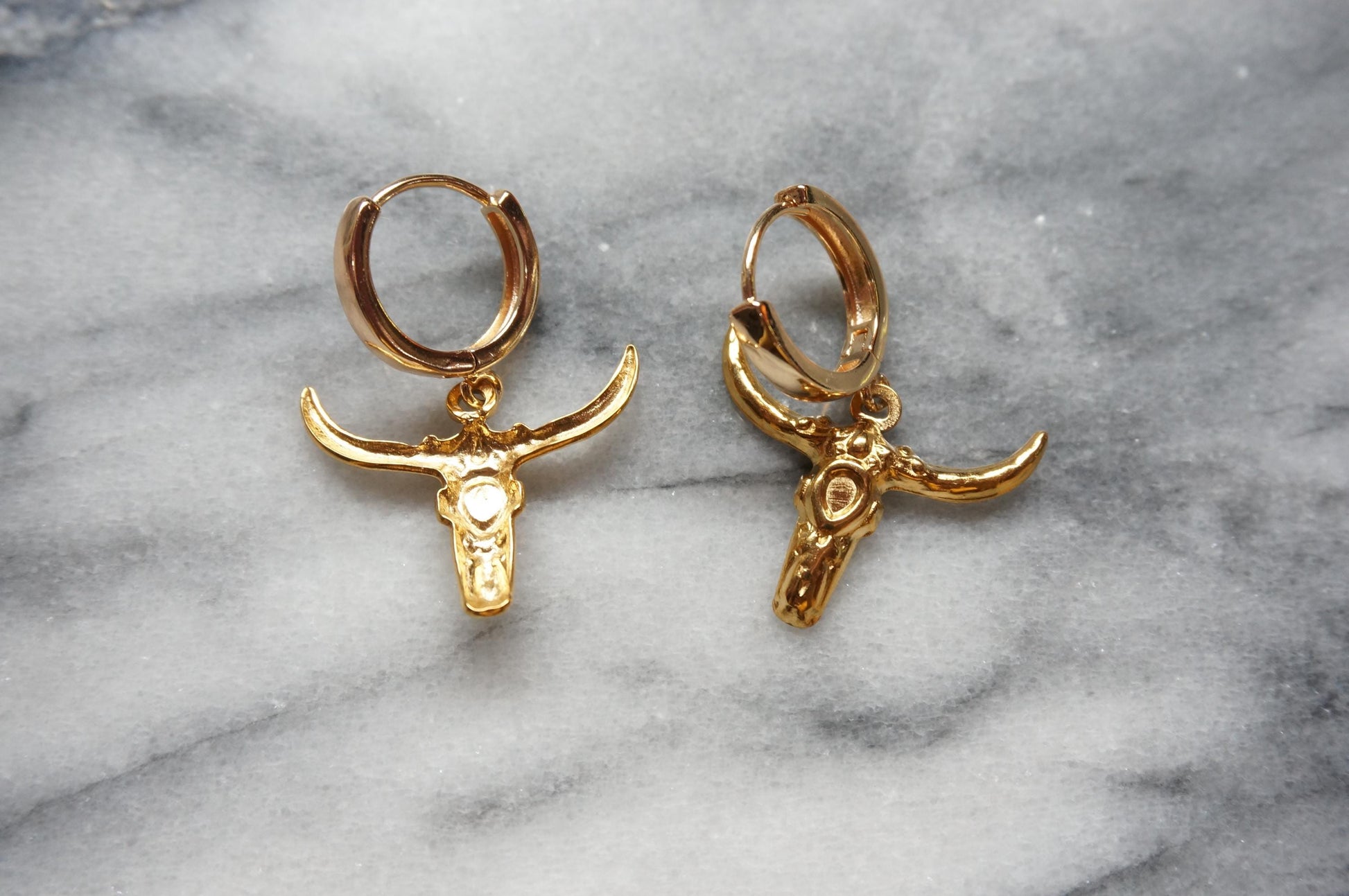 Gold Plated Bull Skull Earrings