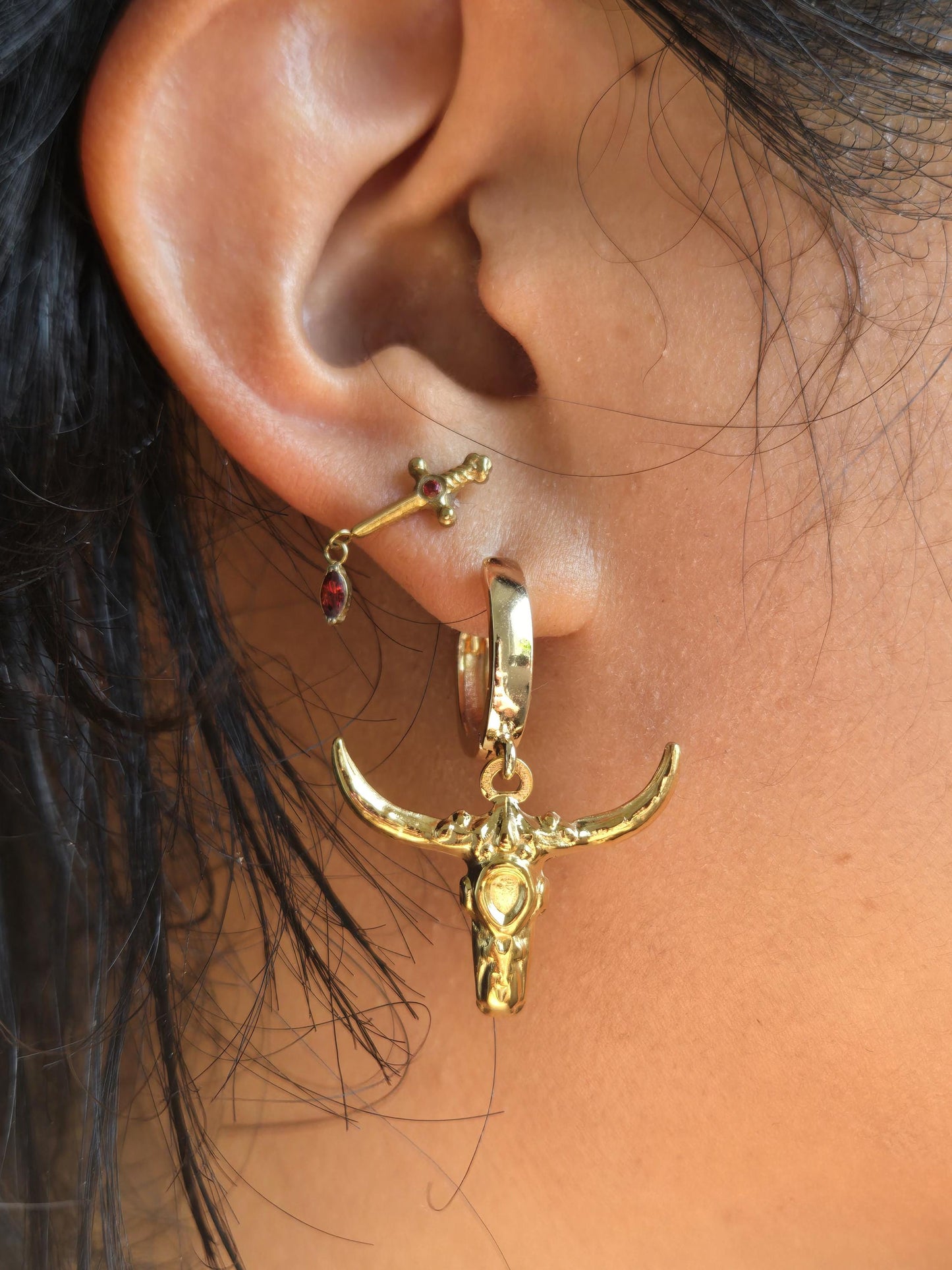 Gold Plated Bull Skull Earrings