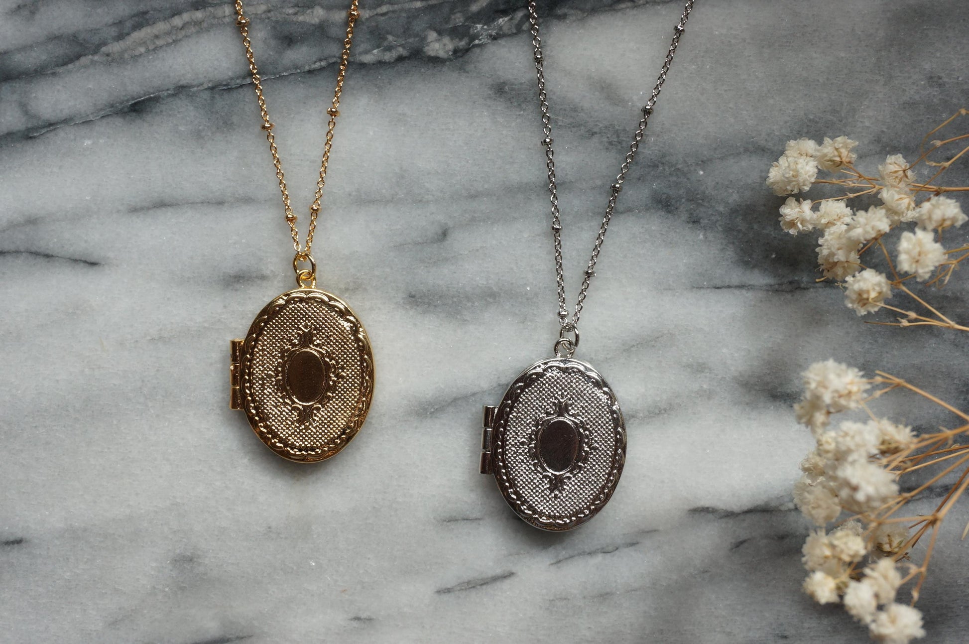 Oval Gold/Silver updated Antique Style Locket Necklace