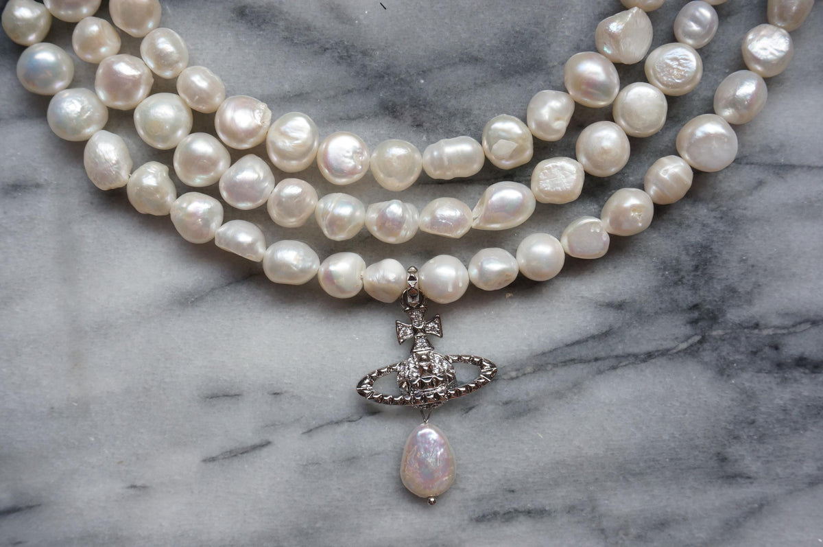 VICTORIA Three Layer Pearl / Black Pearl Necklace / Three Row Pearl Drop Choker