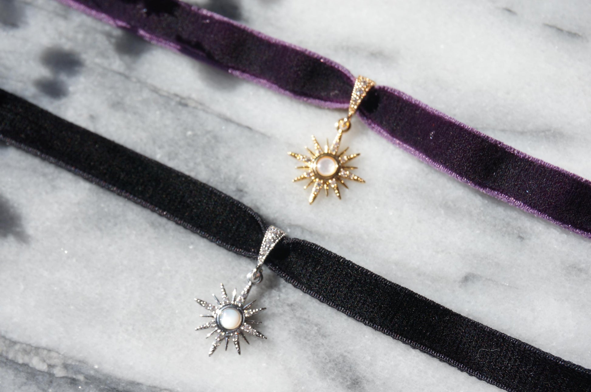 Sun Black/Purple Stretch Velvet Choker / Gold Silver Choker