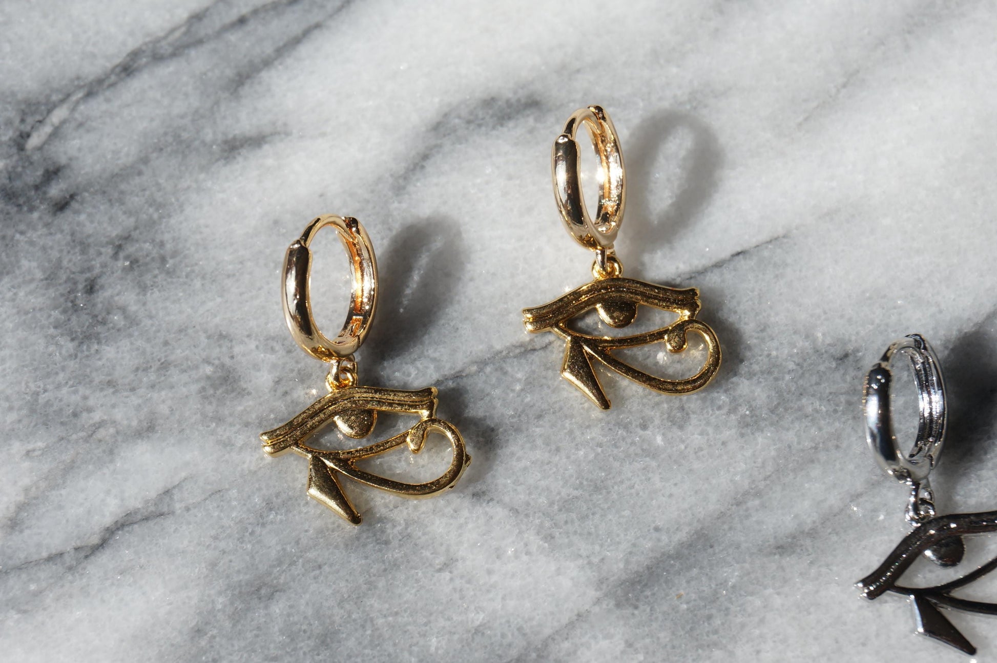 Gold/Silver Eye of Horus Huggies / Hoop Earrings