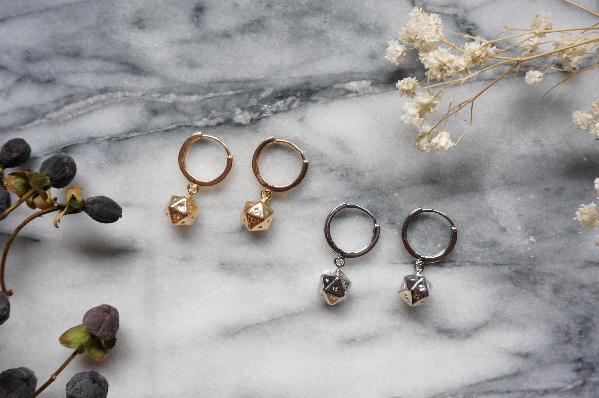 D20 dice huggies/ Dungeons and Dragons Hoop Earrings