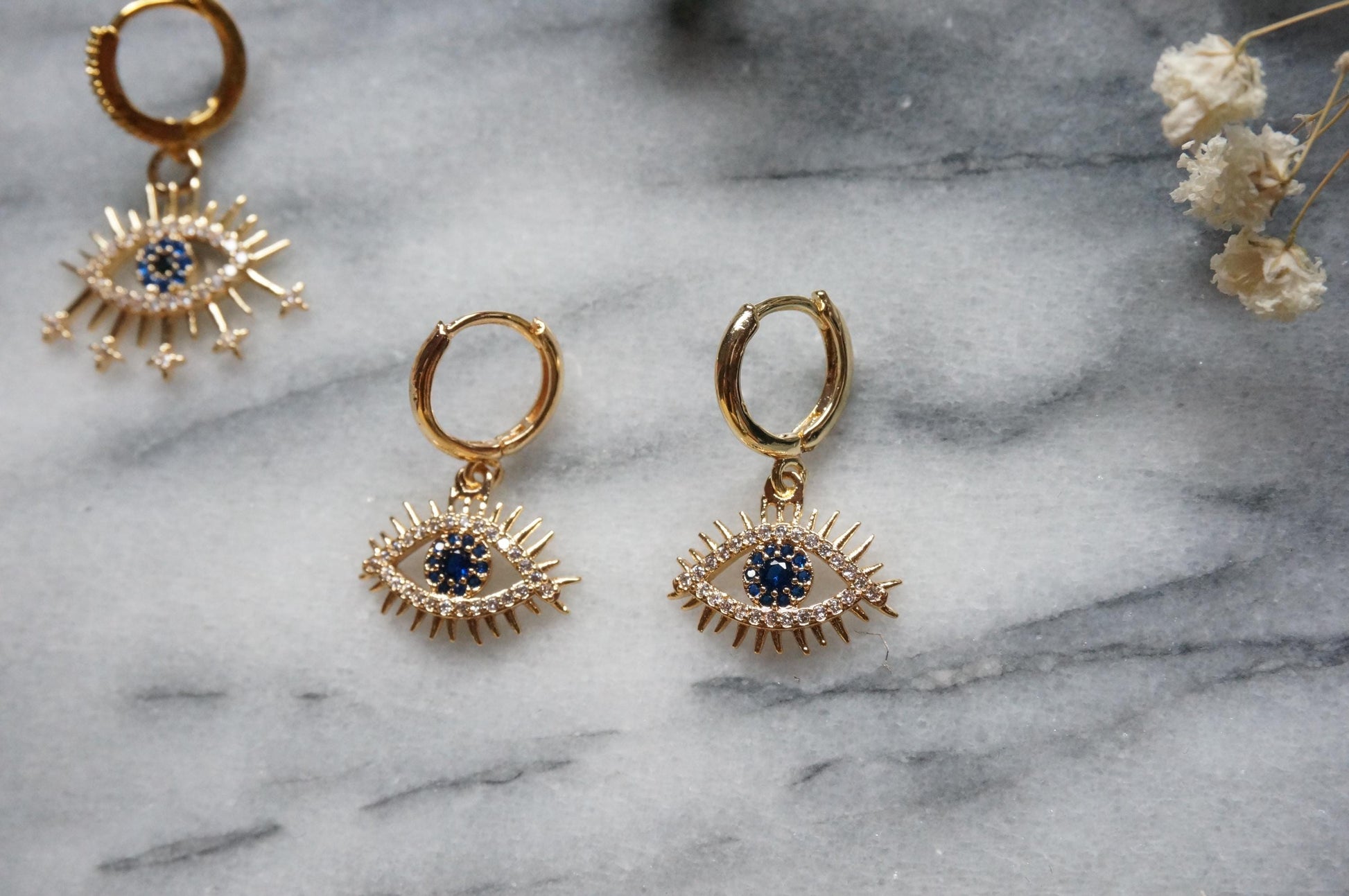 CALYPSO Evil Eye Gold Huggie Hoop Earrings