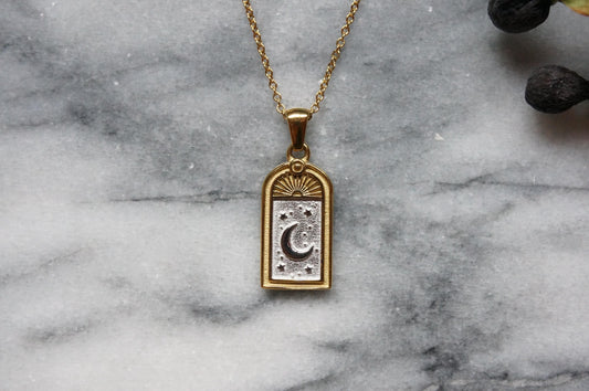 Moon and Heart Window Pendant Necklace / Gold/Silver Window Necklace