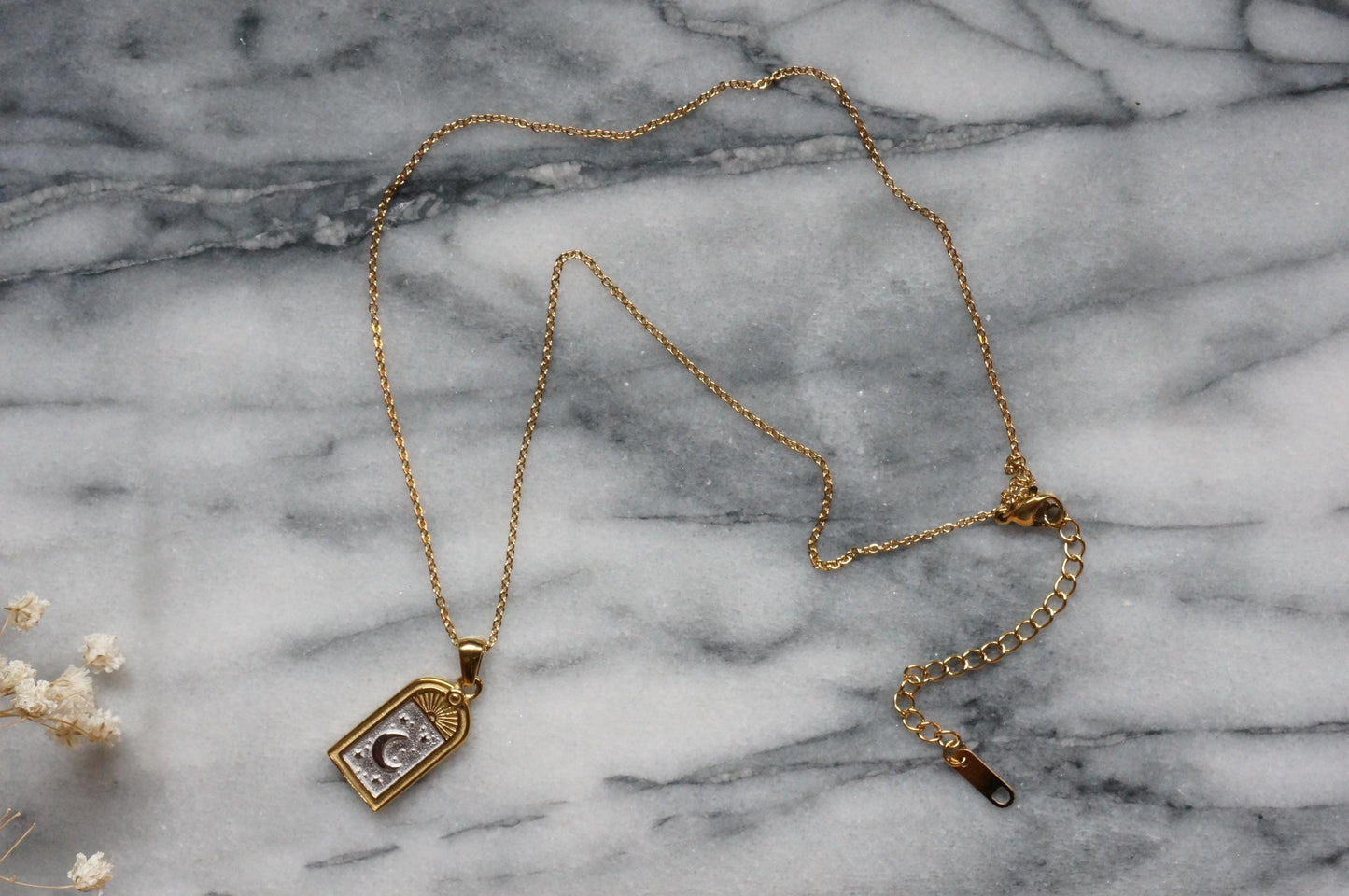 Moon and Heart Window Pendant Necklace / Gold/Silver Window Necklace