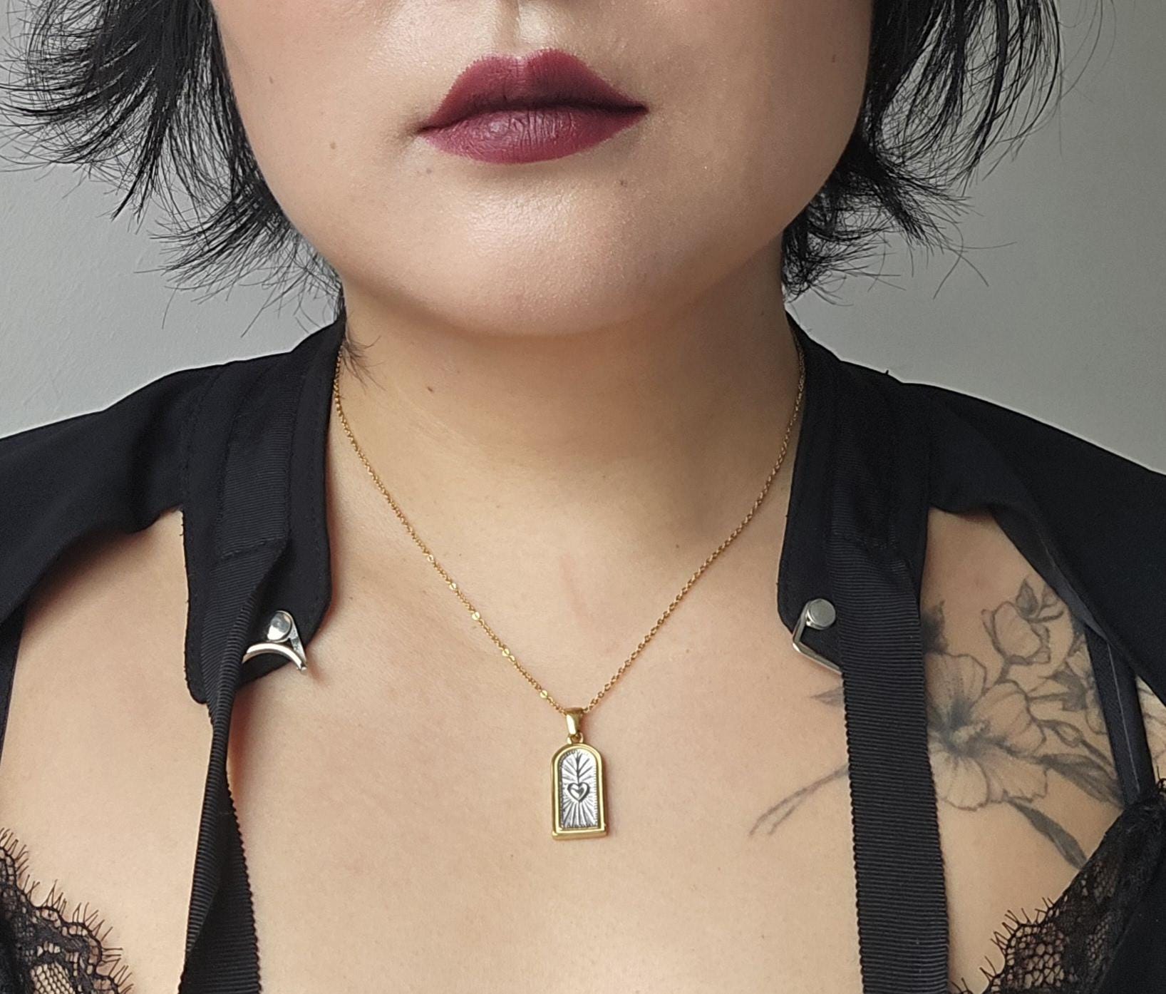 Moon and Heart Window Pendant Necklace / Gold/Silver Window Necklace