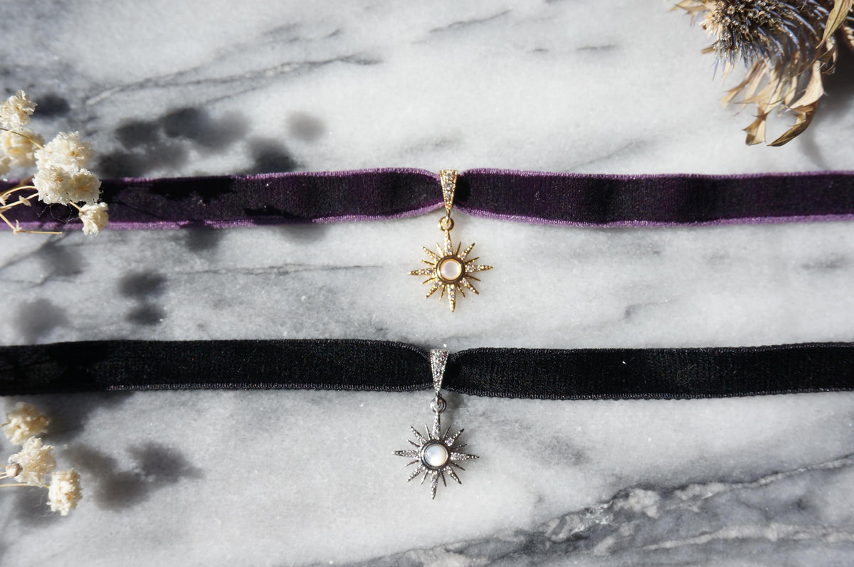 Sun Black/Purple Stretch Velvet Choker / Gold Silver Choker