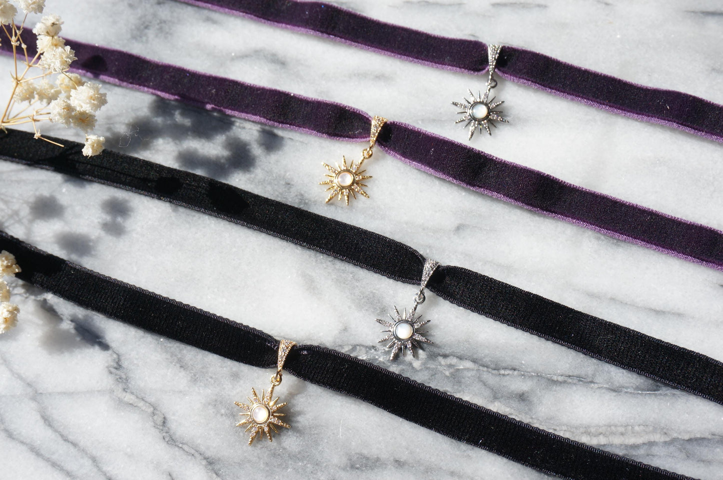 Sun Black/Purple Stretch Velvet Choker / Gold Silver Choker