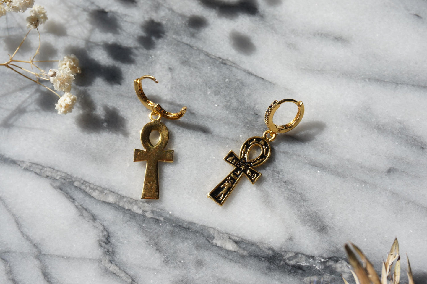 ANKH Black and Gold Huggies / Hoop Earrings / Huggie Earrings