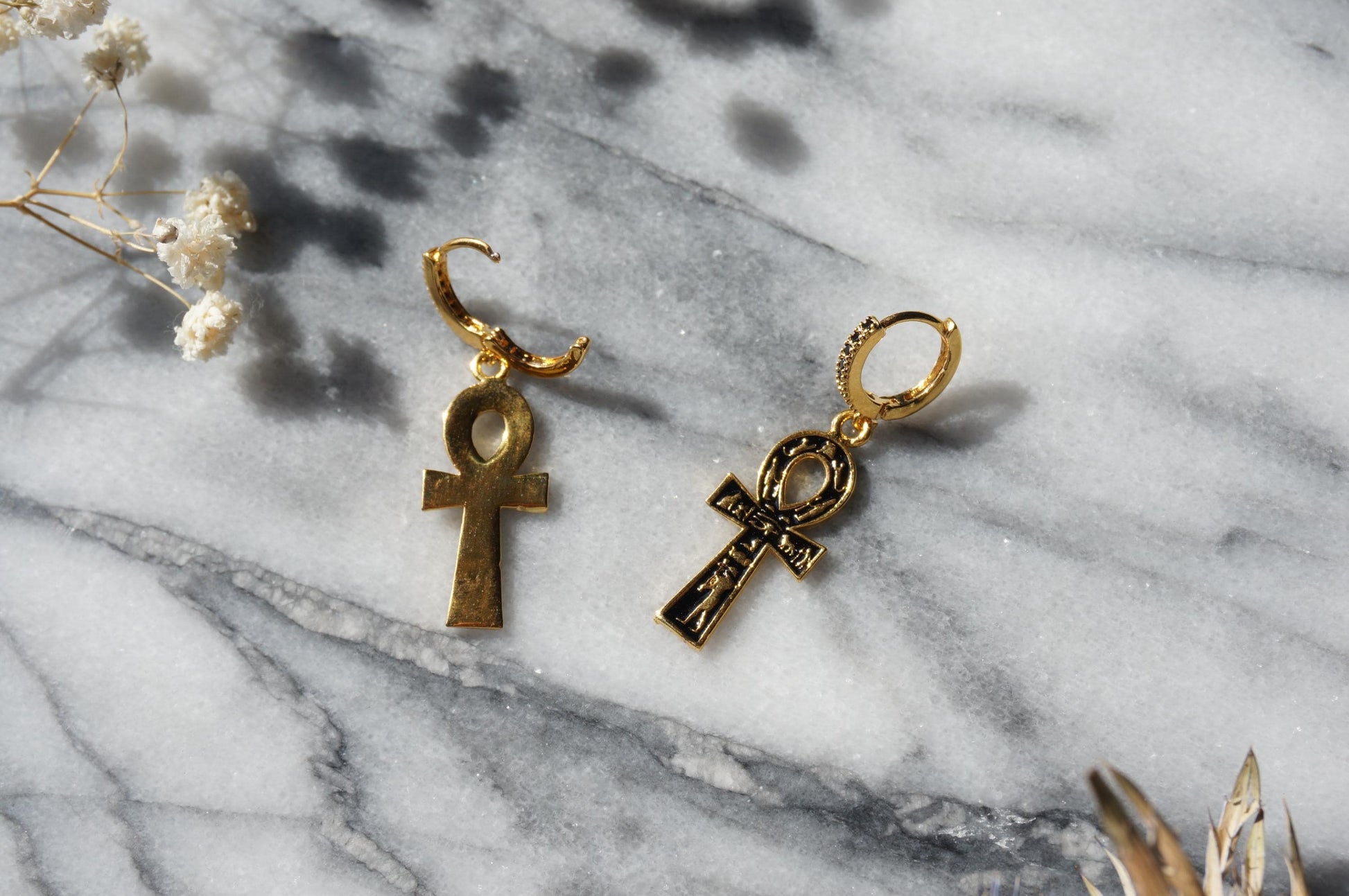 ANKH Black and Gold Huggies / Hoop Earrings / Huggie Earrings