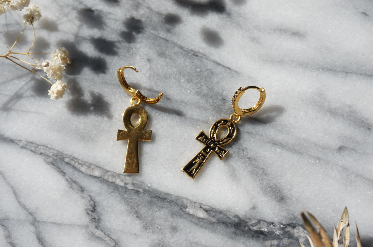 ANKH Black and Gold/Silver Huggies / Hoop Earrings / Huggie Earrings