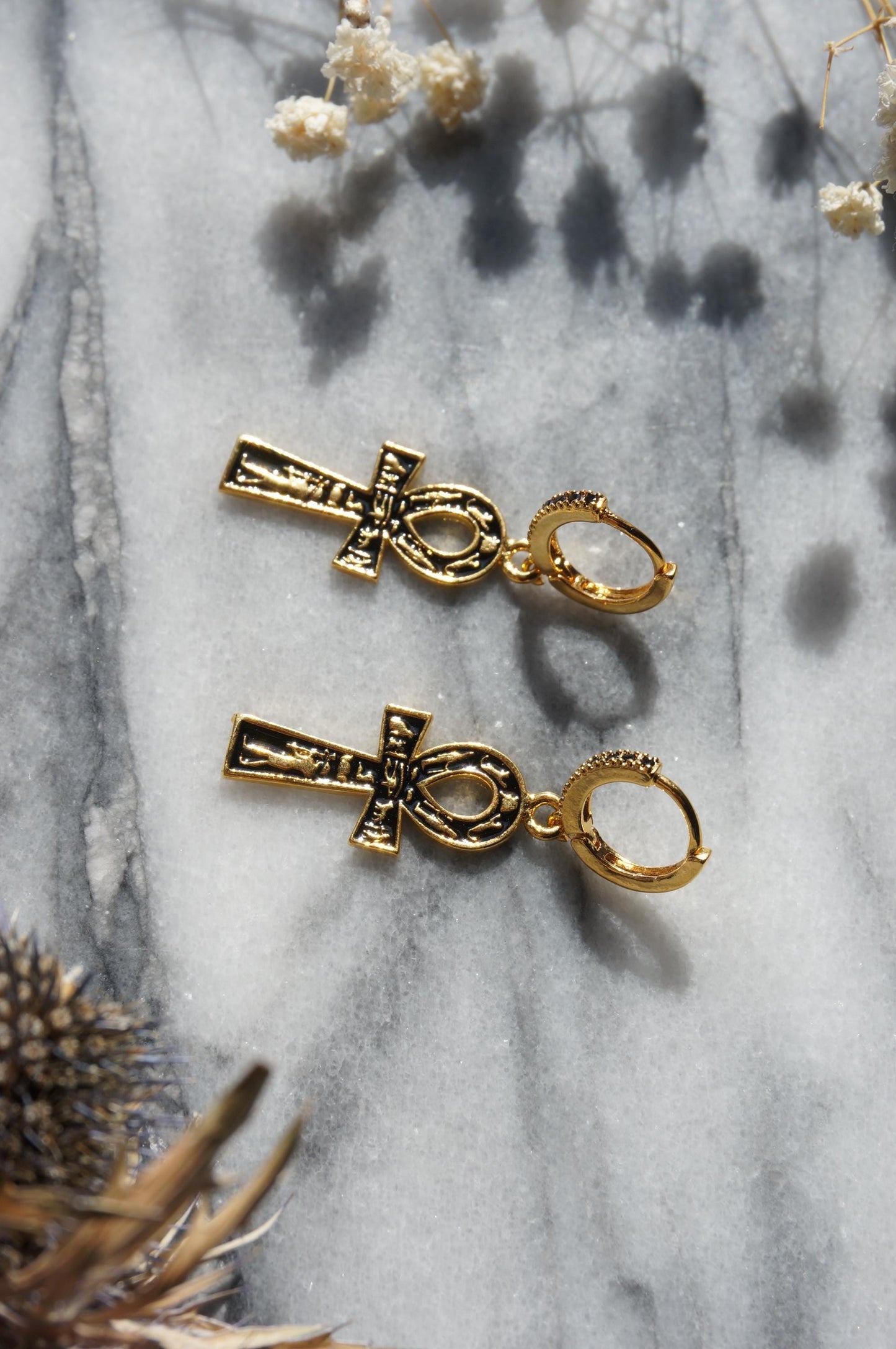 ANKH Black and Gold Huggies / Hoop Earrings / Huggie Earrings