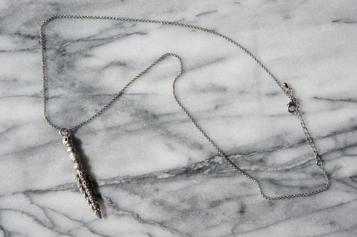 Gold Skull Sword Necklace, Kali Ma Ceremonial Pendant