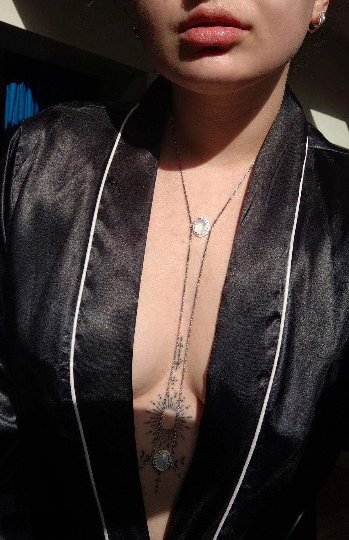 SELENE Moonstone Adjustable Body Chain in Silver / Gold