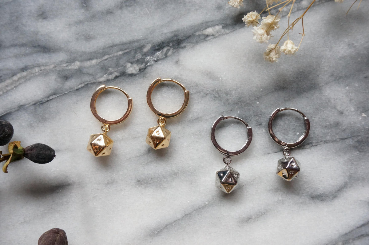 D20 Dice Huggies/ Dungeons and Dragons Hoop Earrings