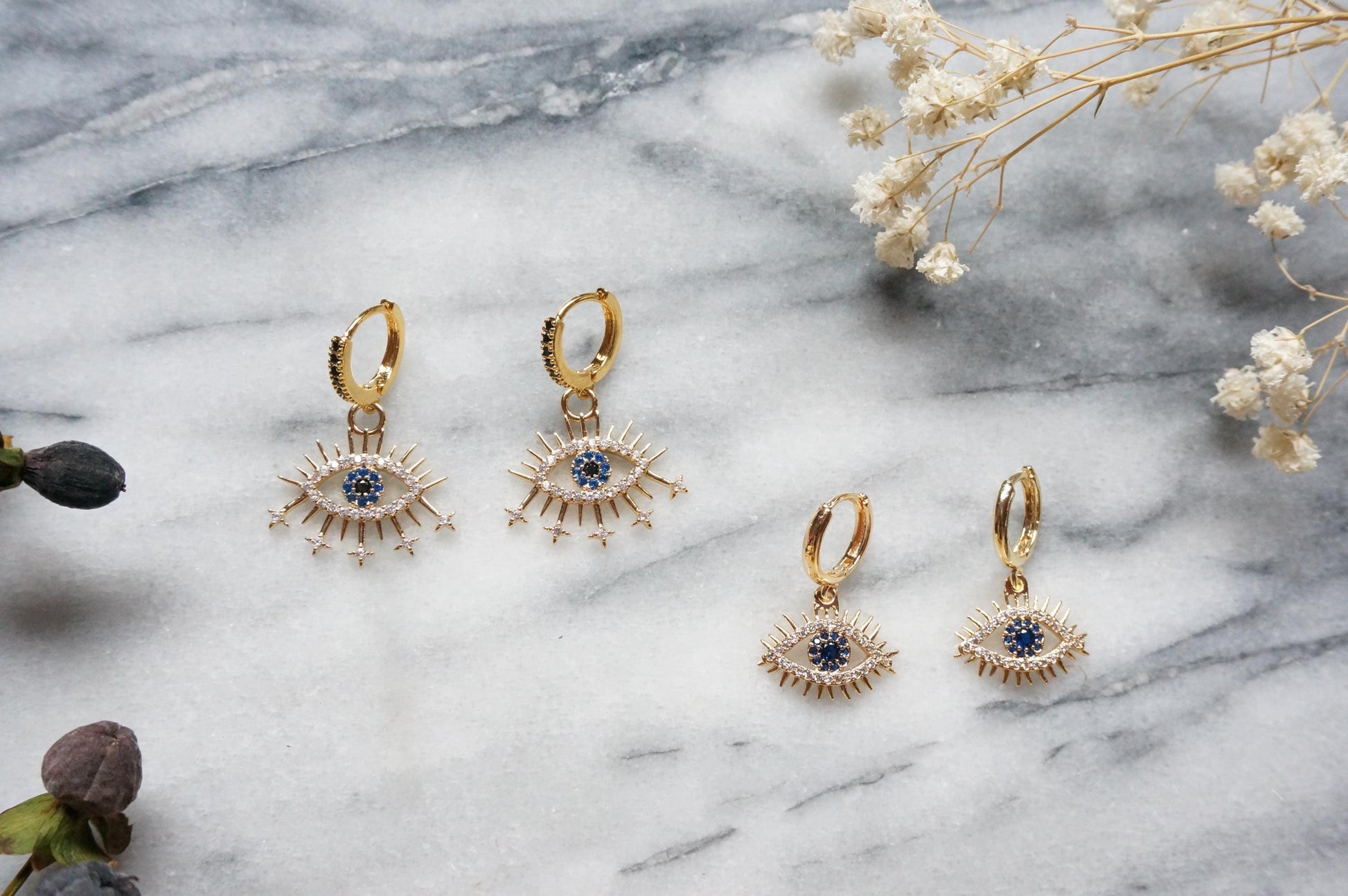 CALYPSO Evil Eye Gold Huggie Hoop Earrings