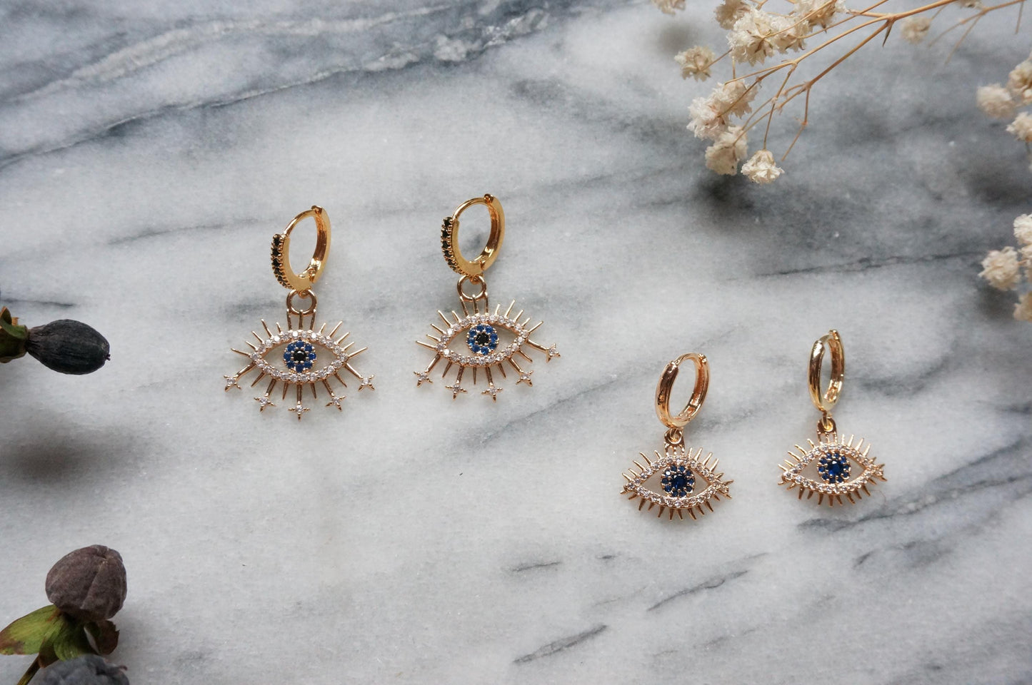 CALYPSO Evil Eye Gold Huggie Hoop Earrings