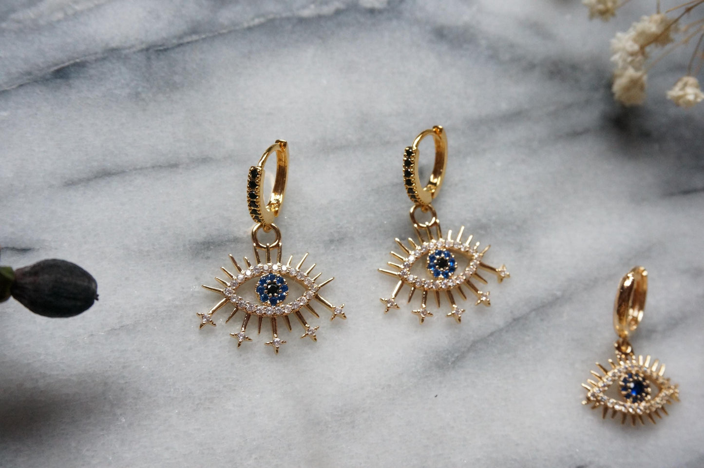 CALYPSO Evil Eye Gold Huggie Hoop Earrings