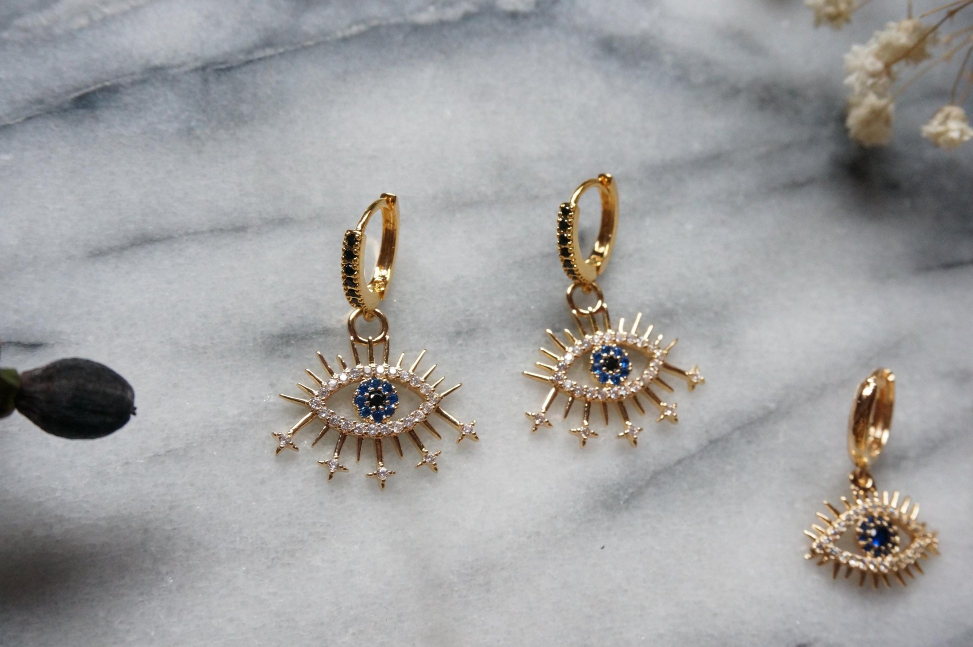 CALYPSO Evil Eye Gold Huggie Hoop Earrings