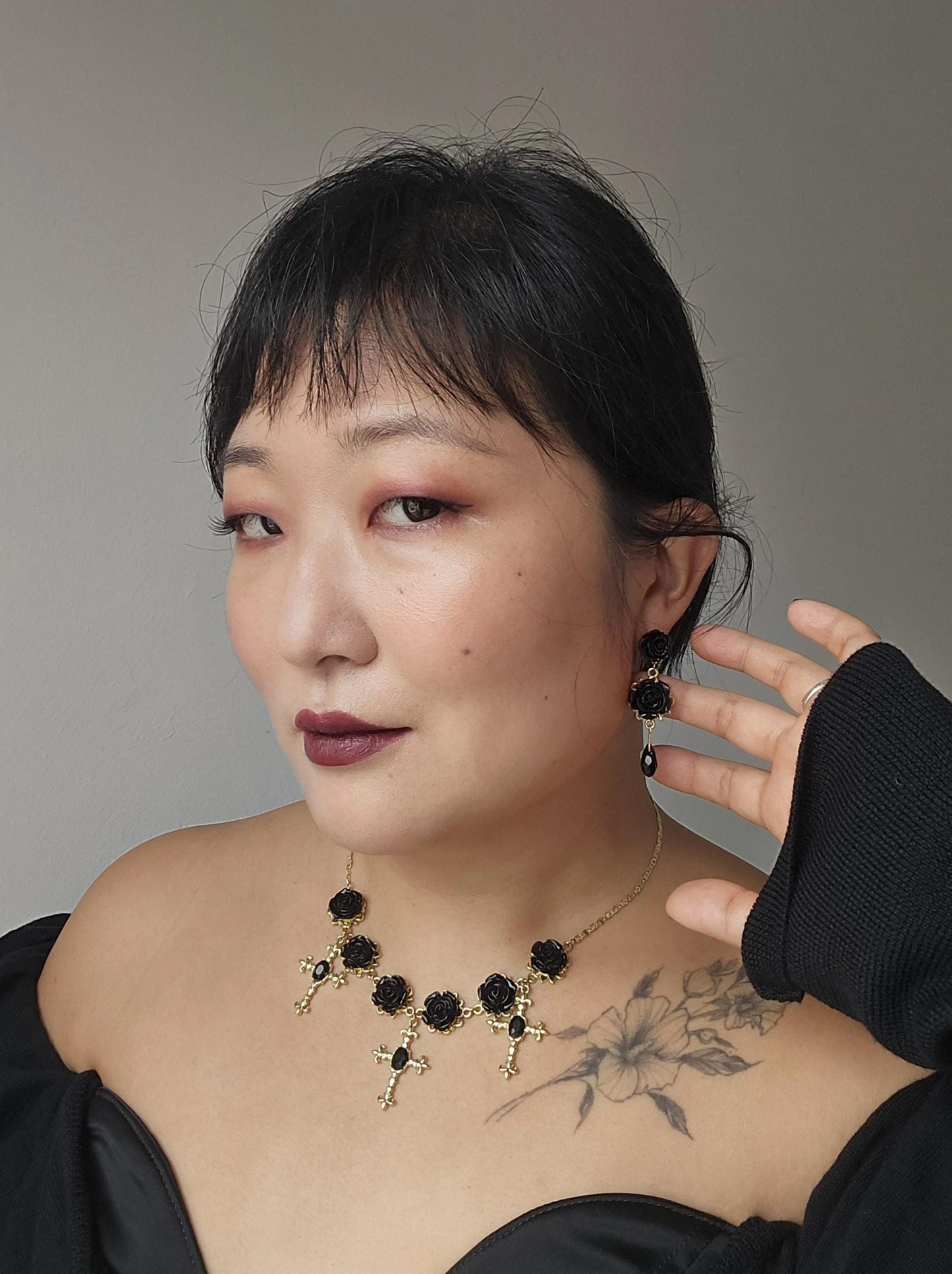 AGATHA Black Rose and Teardrop Crystal Stud