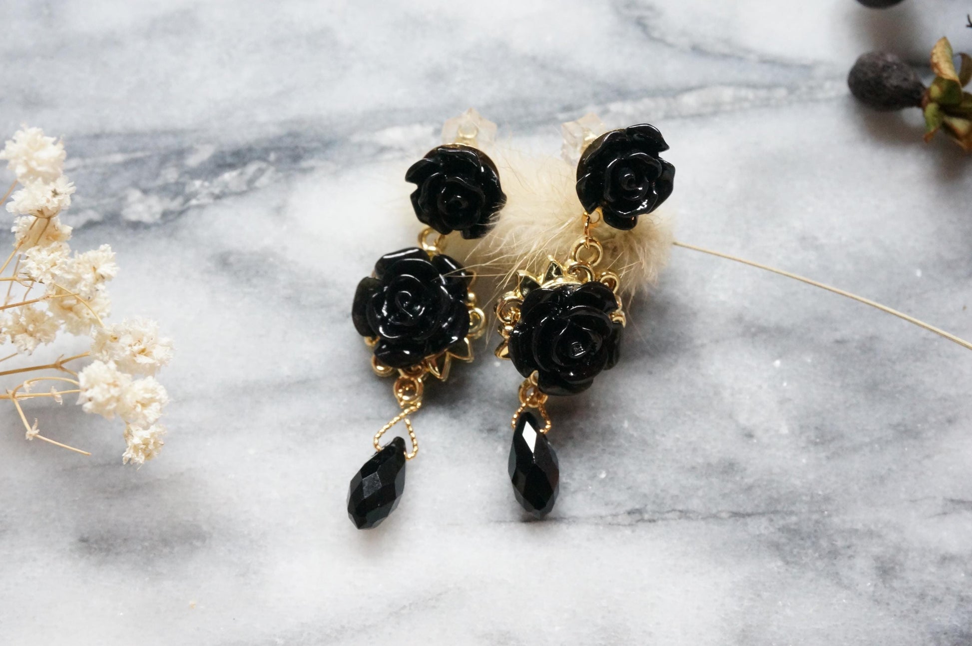 AGATHA Black Rose and Teardrop Crystal Stud