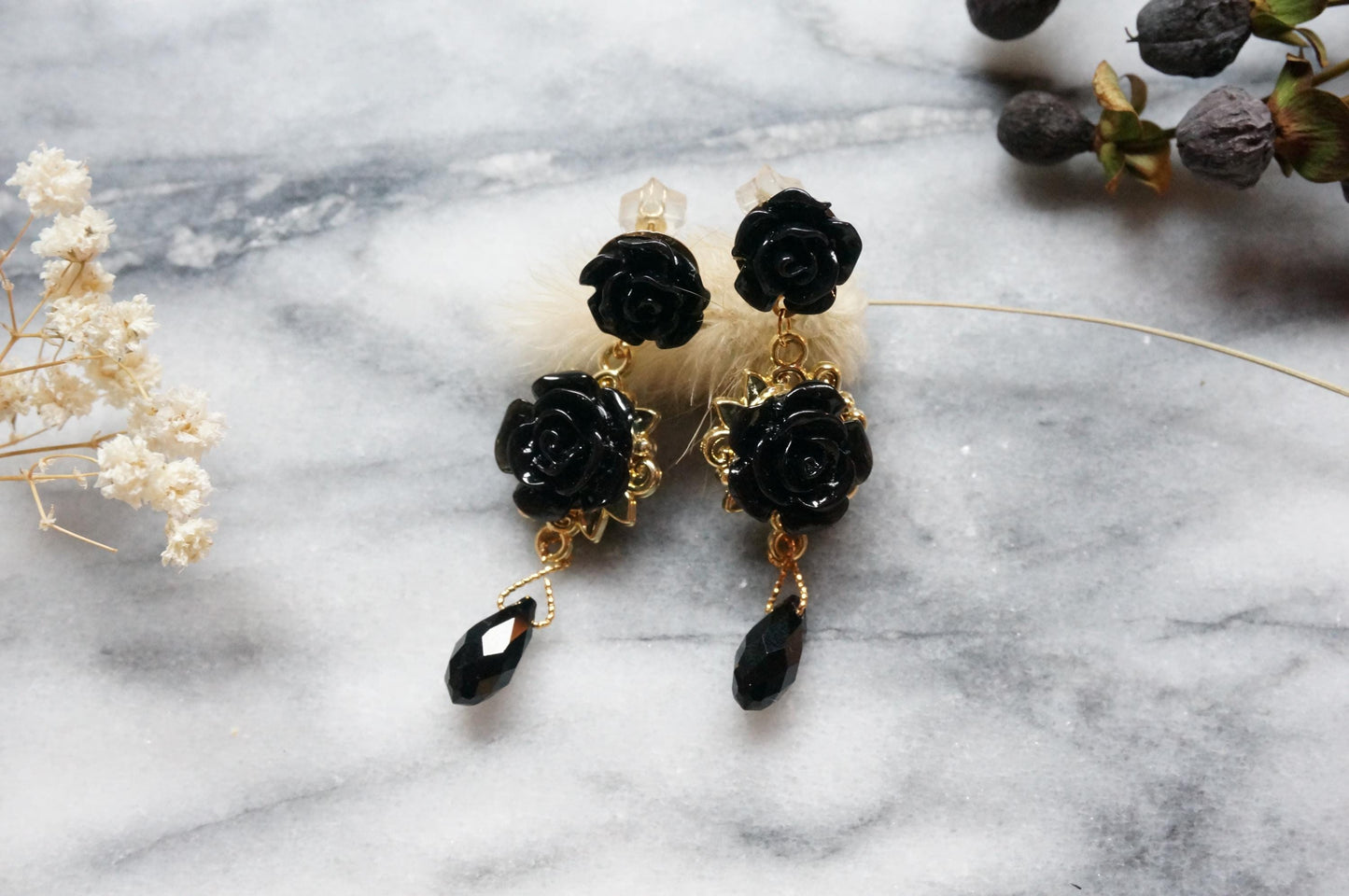 AGATHA Black Rose and Teardrop Crystal Stud