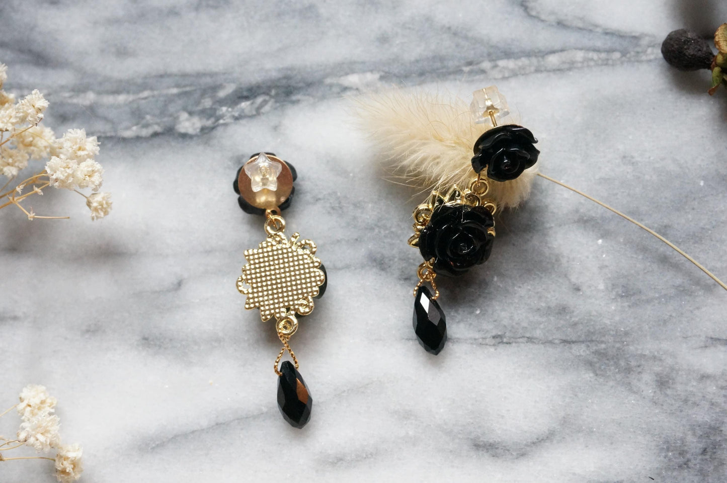 AGATHA Black Rose and Teardrop Crystal Stud