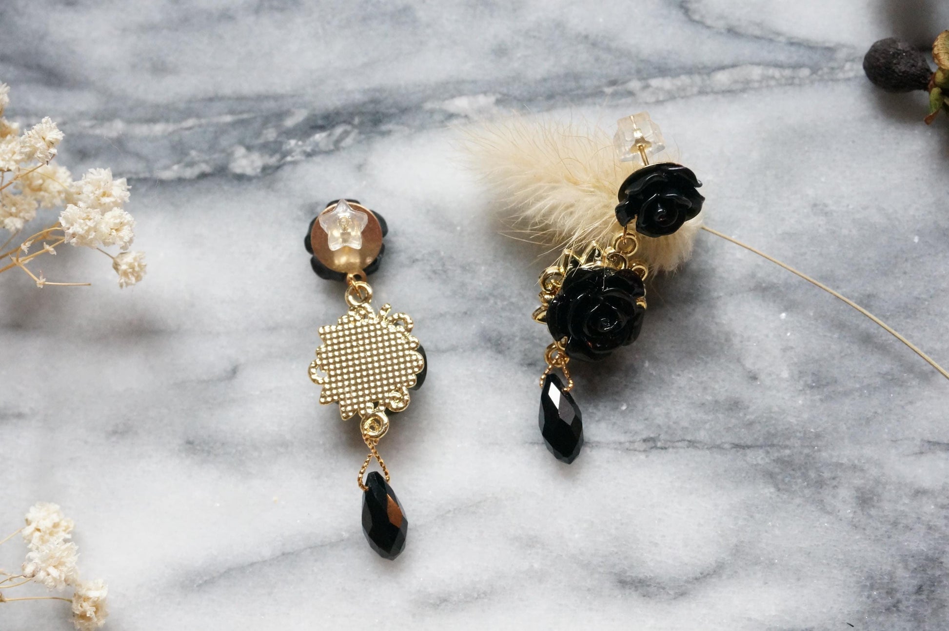 AGATHA Black Rose and Teardrop Crystal Stud