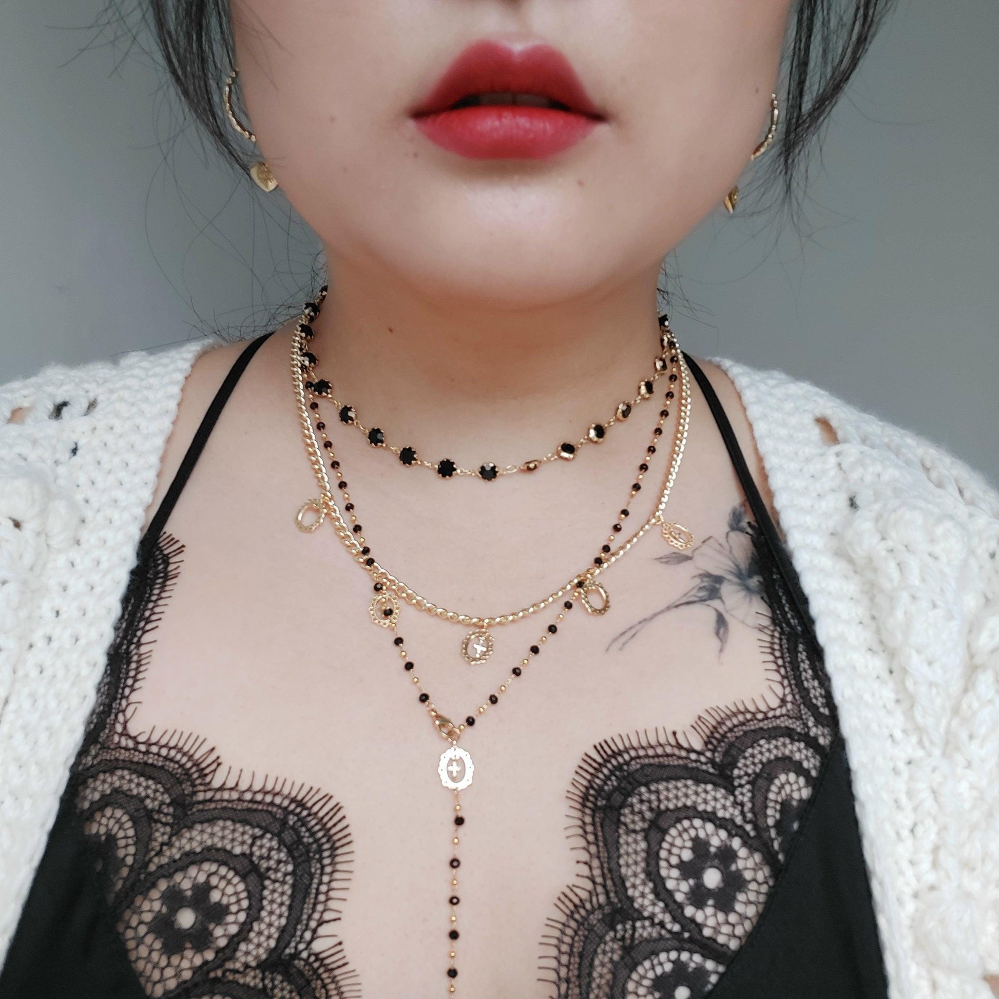 Black/Clear Crystal Gold Chain Choker/ Gold Chain Choker