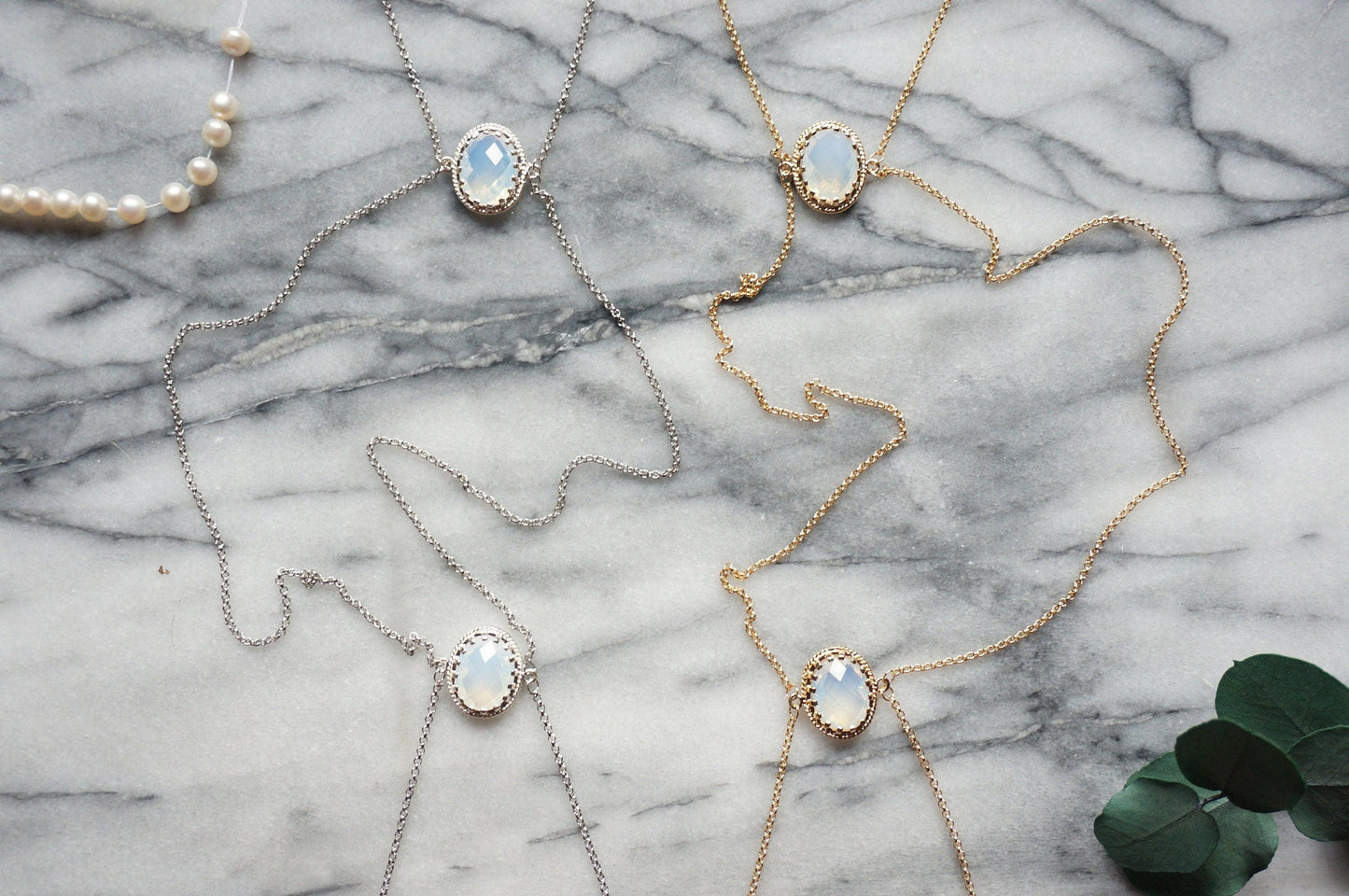 SELENE Moonstone Adjustable Body Chain in Silver / Gold