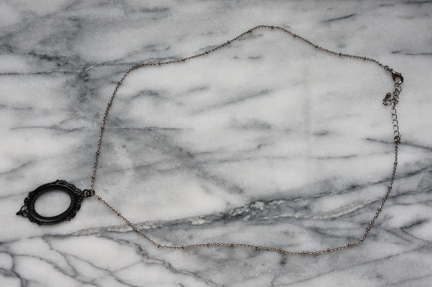 NEVERMORE Black Oval Ornate Frame Necklace / Gothic Oval Necklace