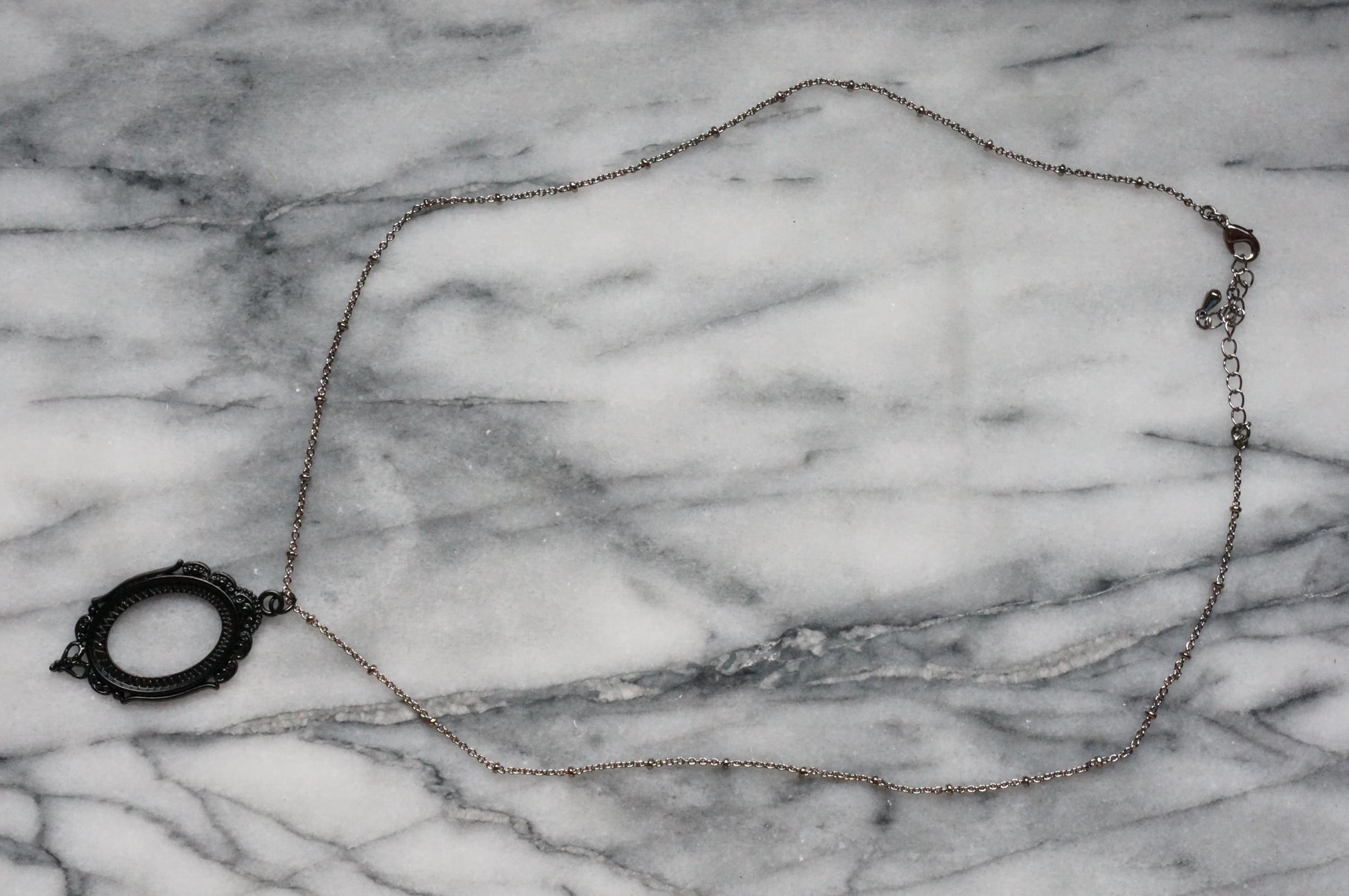 NEVERMORE Black Oval Ornate Frame Necklace / Gothic Oval Necklace