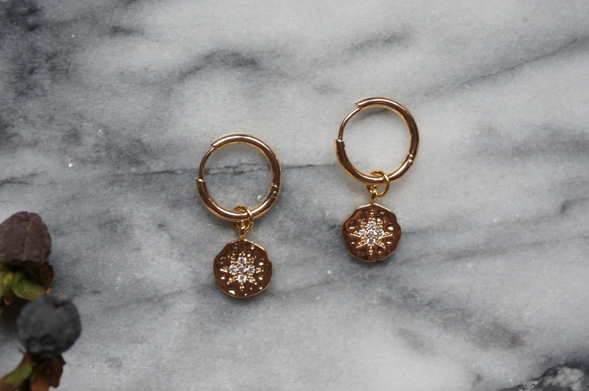 24k Gold Plated North Star Medallion Hoop Earrings