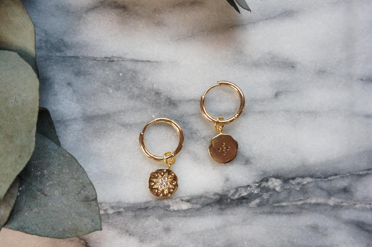 24k Gold Plated North Star Medallion Hoop Earrings