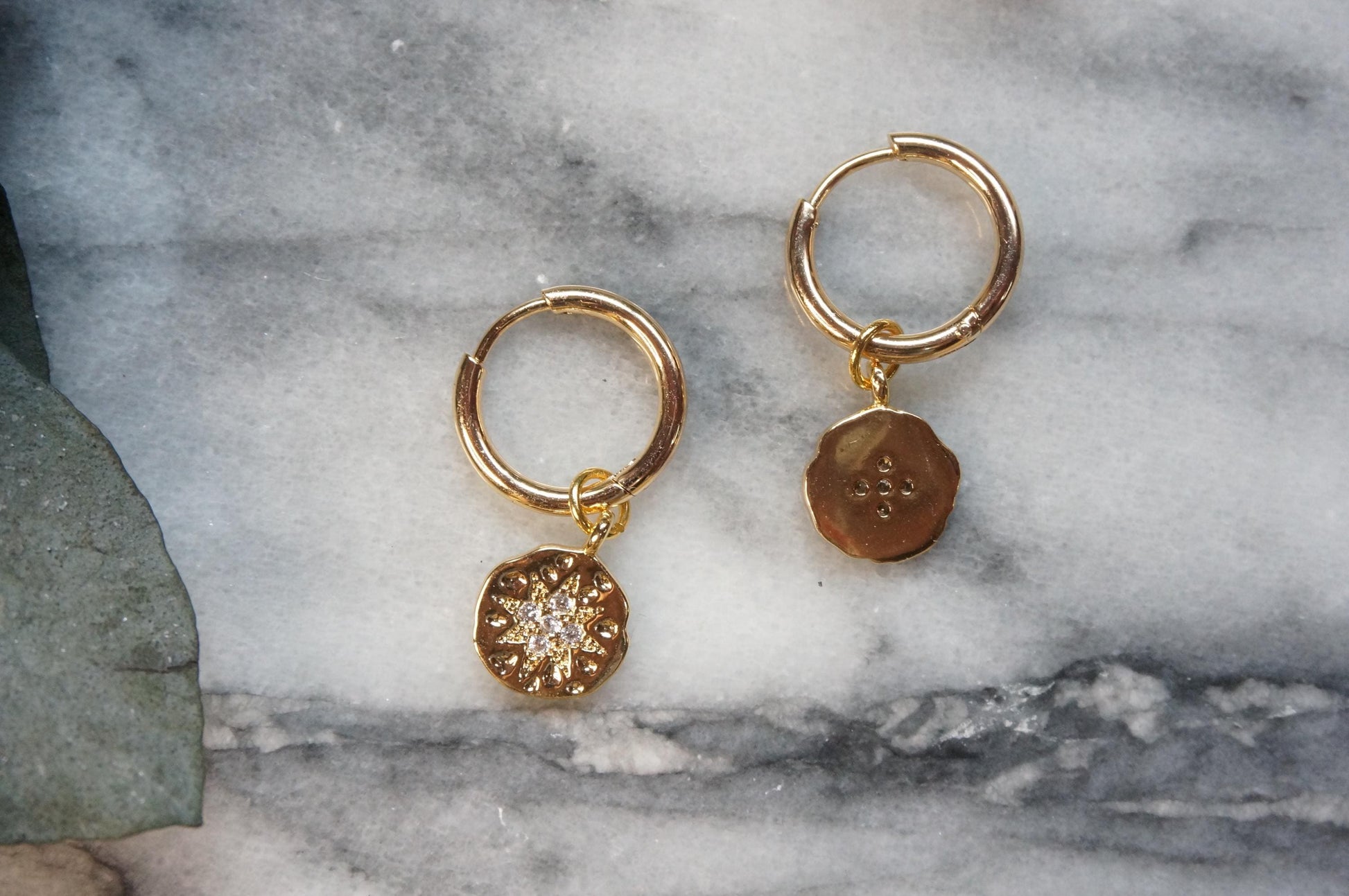 24k Gold Plated North Star Medallion Hoop Earrings