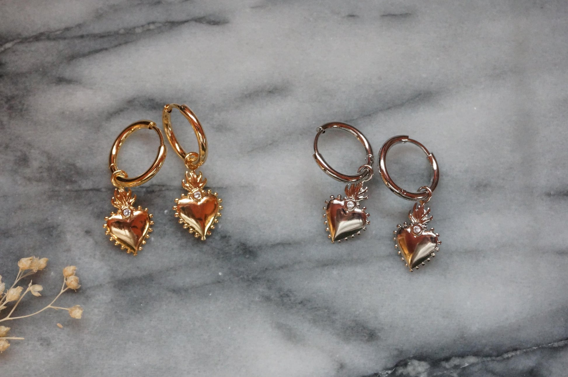 Sacred Heart Gold/Silver Hoop Earrings